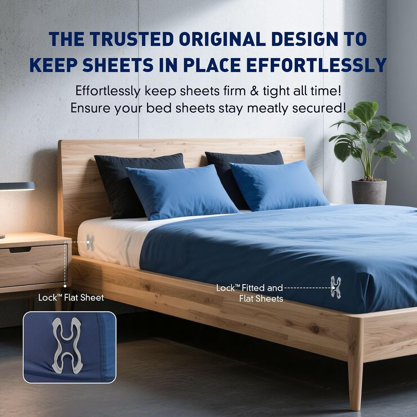 Bed Sheet Holders Lock for Corners - Lock Sheet Mattress Holder Corner Keep Firm Tight in Place Set of 4 - Heavy Duty Bed Sheets Holder for All Mattress Sizes (Grey)