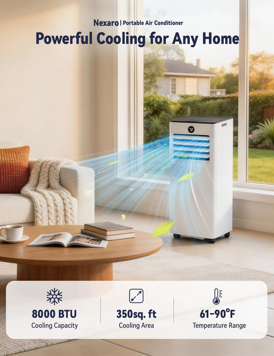 14000BTU Portable Air Conditioner, 4-in-1 700 Sq. Ft, Quiet for room | 14000BTU AC cools 700sq.ft, 4-in-1 cool/fan/dry/sleep, quiet, LED, remote, 24H timer, kit, for bed/office/dorm.