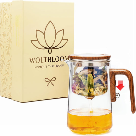 Enchanti Glass Teapot with Infuser - Magic Tea Pot for Loose Leaf Tea - Borosilicate Glass Tea Maker with Heat-Resistant Handle - Gift Box & Writable Card - 800ML (27oz)
