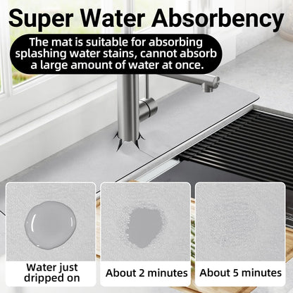 LOPNUR Cuttable Faucet Mat for Kitchen Sink, Extra Long 29 Inch, Black | Super Absorbent & Fast Dry Diatomite Sink Splash Guard, 0.8-2.4 Inch Adjustable Faucet Hole, Cut to Fit Bathroom & RV Sinks