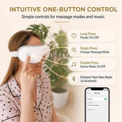 STRIDEFLOW Eye Massager with Heat, Migraine Mask & Headache Relief, FSA Eligible/HSA Eligible, Dry Eye Relief, GENTLE Warmth & LIGHT Compression, Cooling Gel Eye Mask, Foldable Rechargeable