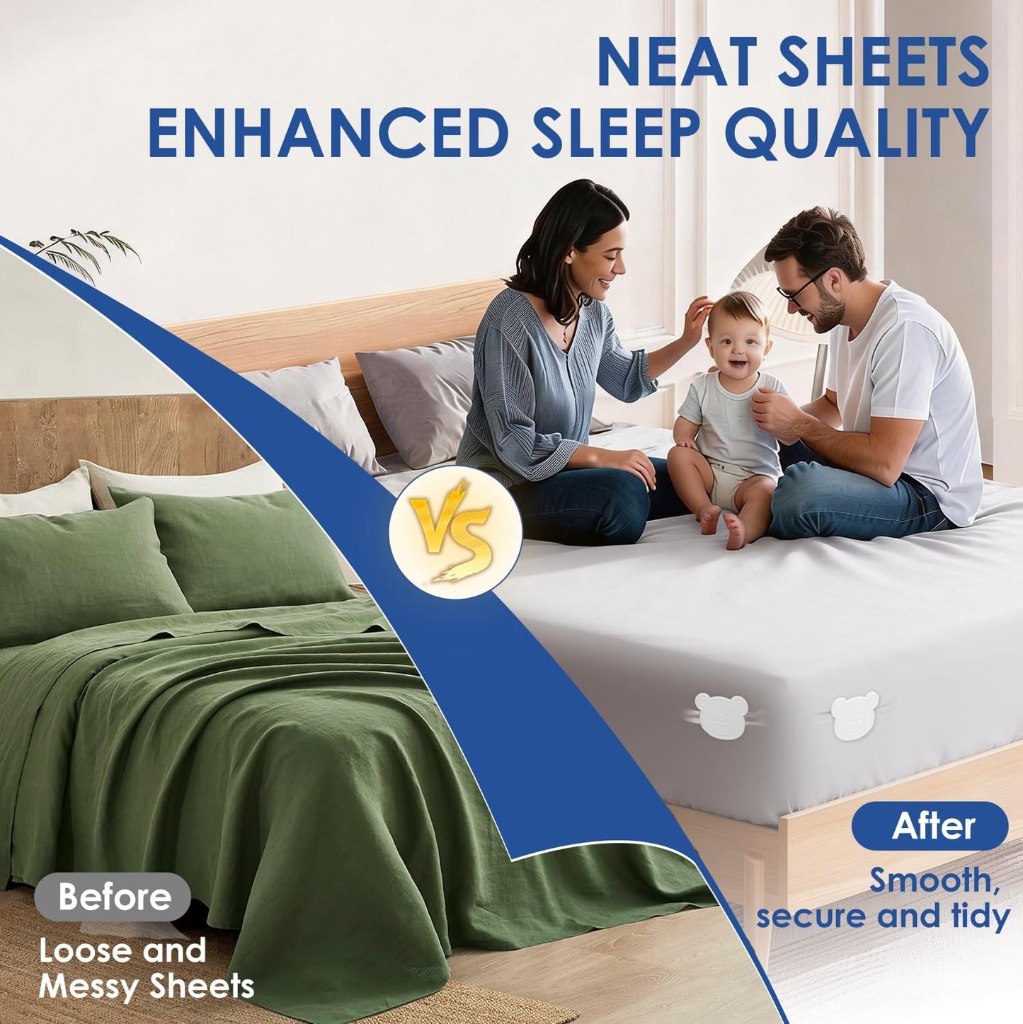 Patented Bed Sheet Holders ABS Lock System for Fitted Sheets Secure Clips | Patented Lock Design, 168 Anti-Slip Points, Reinforced ABS Material, One-Time Installation, Fits All Mattress Sizes
