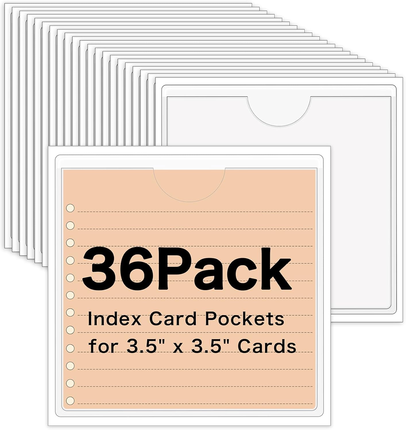 36 Pack 3" x 5" Adhesive Index Card Holders Clear PVC Label Holders | Top-loading label pockets, removable adhesive, clear PVC, for bins, shelves, totes, library and office use