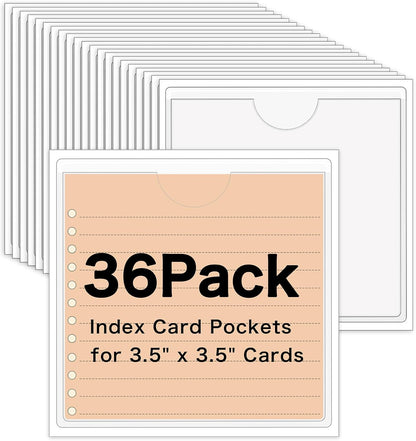 36 Pack 3" x 5" Adhesive Index Card Holders Clear PVC Label Holders | Top-loading label pockets, removable adhesive, clear PVC, for bins, shelves, totes, library and office use