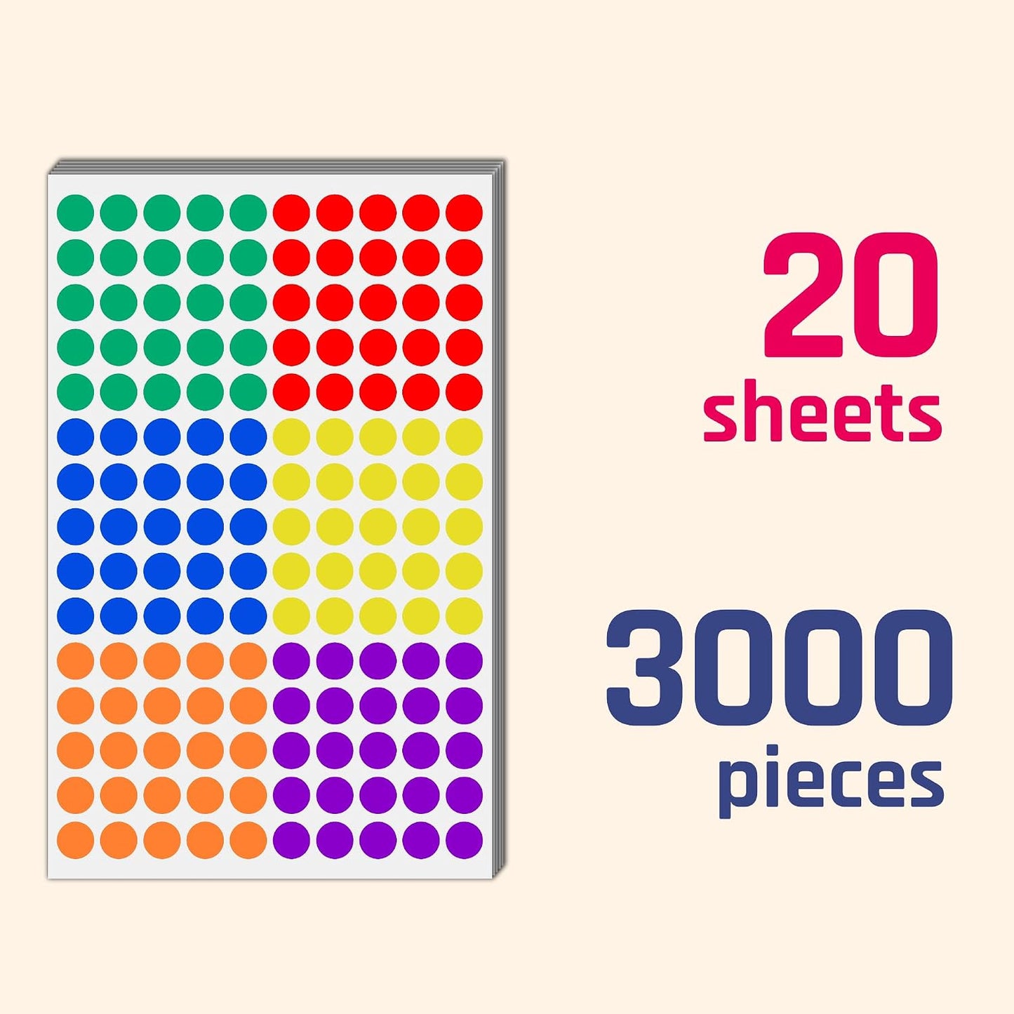 3000 Pieces, 1/2" - Colored Dot Stickers, Round Labels - 6 Colors