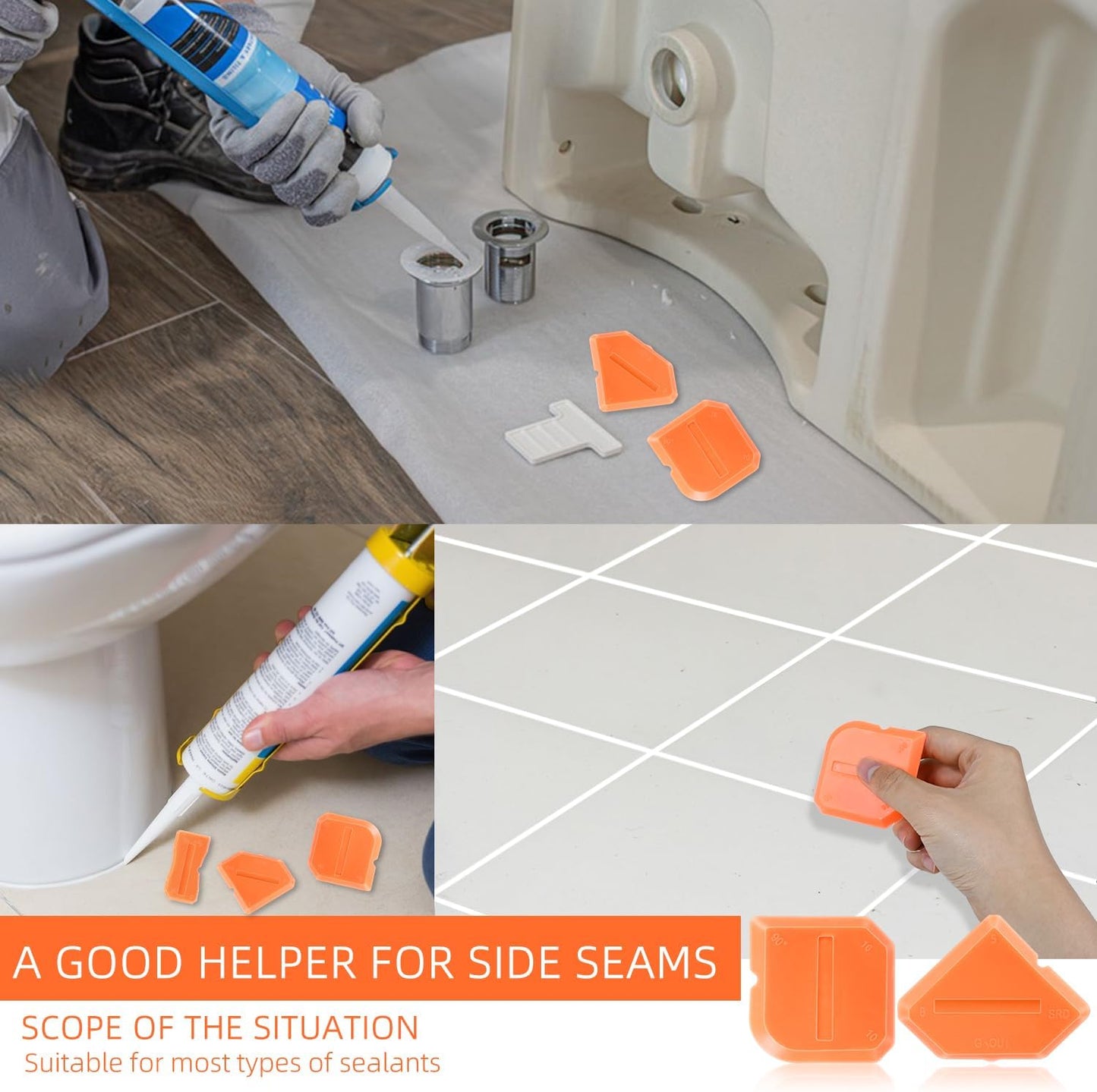Caulk Tool Caulking Tool Kit, 3 Pcs silicone Grout Finishing Applicator Set | Professional Sealant Smoothing Tools for Kitchen Bathroom Floor Tile, Reusable Caulk Finishing Spatula Set