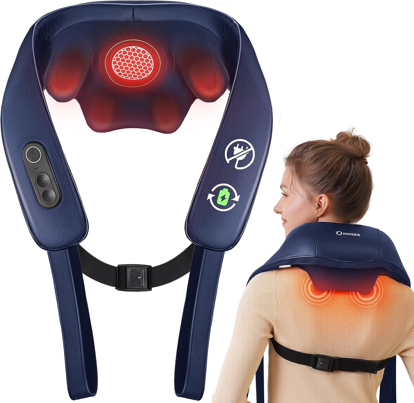 KNQZE Neck and Shoulder Massager with Heat, Cordless Back and Neck Massager, Upgraded Graphene Heating, 4D Shiatsu Deep Kneading Massage for Shoulder, Back,Leg,Pain Relief, Gift for Dad Mom (Black)