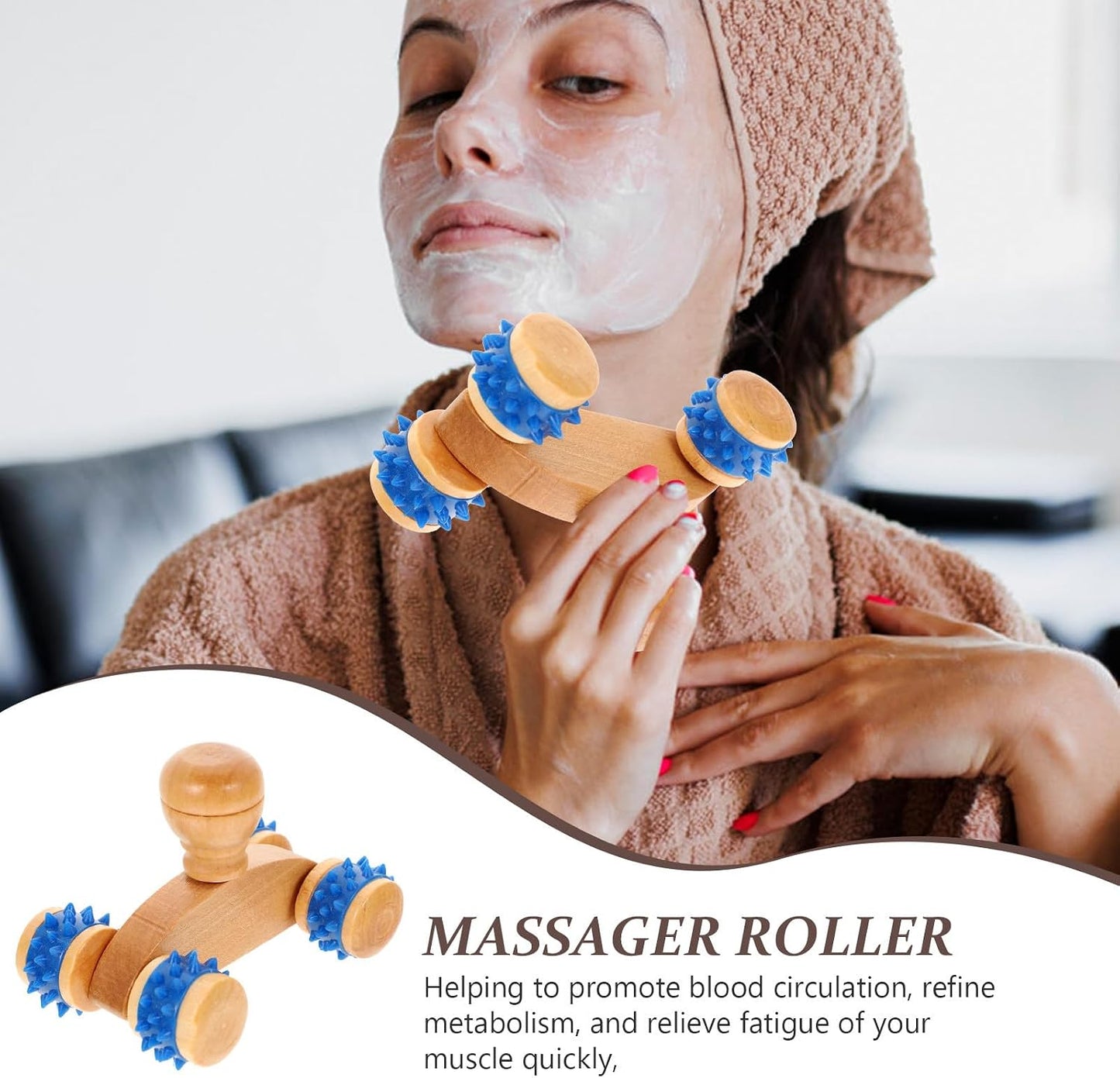 Holibanna 3pcs Wooden Massage Roller Moon Car for Relaxing Massage and Relieving Muscle Fatigue, Handheld Back Massager Stick Suitable for Yoga After Exercise