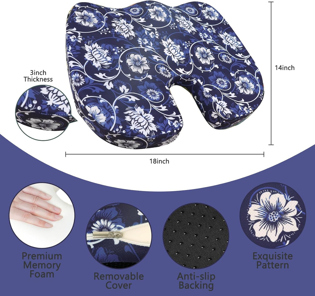 Tailbone Pain Relief Cushion, Memory Foam Seat Cushion for Coccyx Sciatica Pain Pressure Relief Office Desk Chair