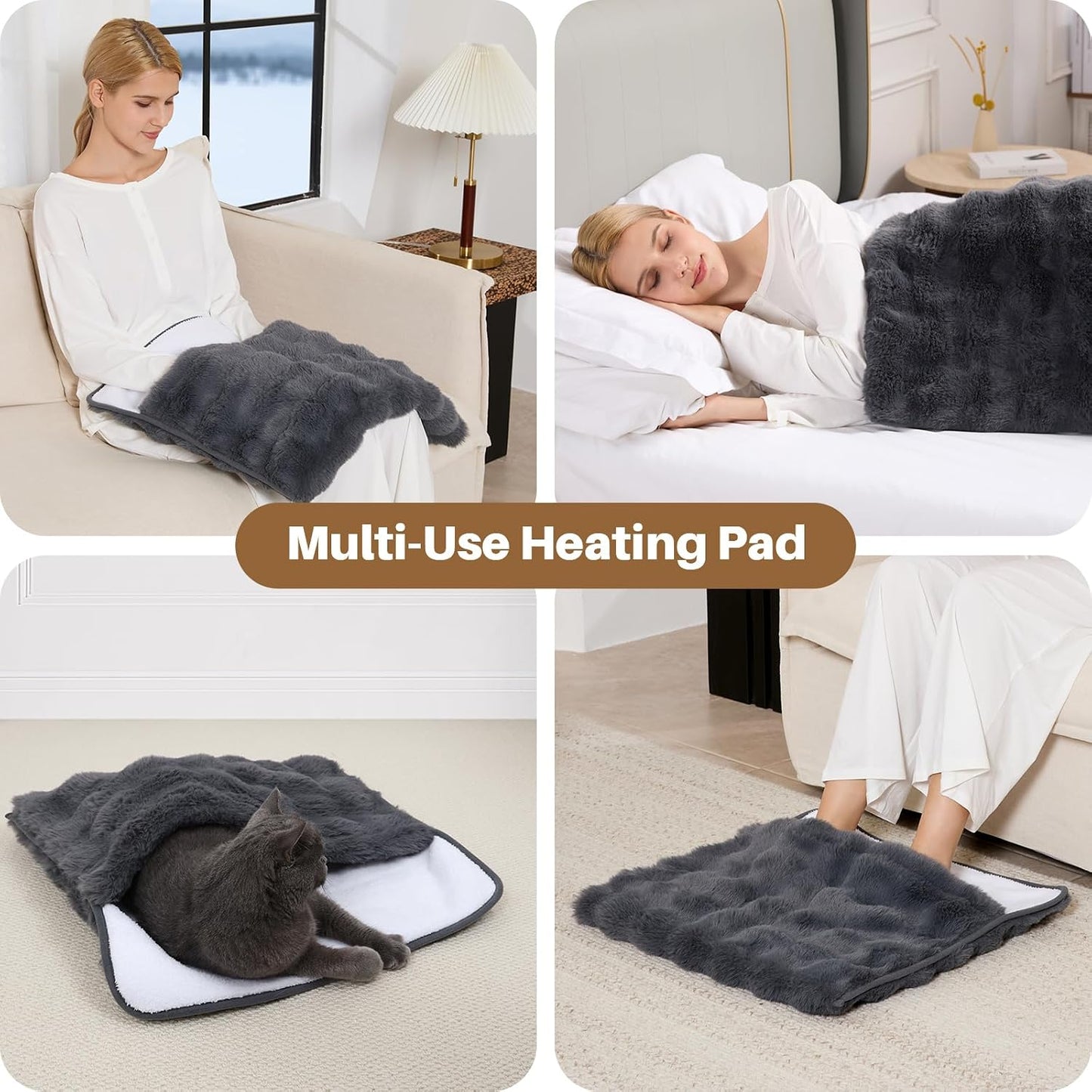 Electric Foot Warmer, Luxury Faux Fur Heating Pad for Feet Pain Relief Cramp, Heated Foot Warmer for Under Desk & Bed with 3 Heat Settings & 2H Auto-Off, ETL Certified, 20x22 Inch, Dark Grey