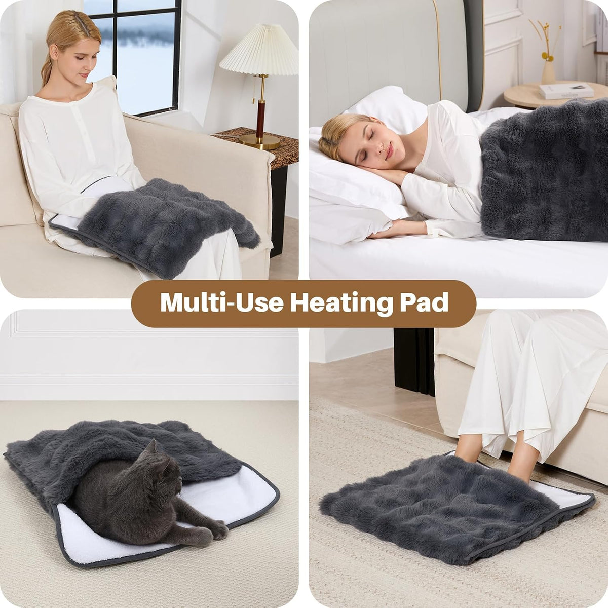 Electric Foot Warmer, Luxury Faux Fur Heating Pad for Feet Pain Relief Cramp, Heated Foot Warmer for Under Desk & Bed with 3 Heat Settings & 2H Auto-Off, ETL Certified, 20x22 Inch, Dark Grey
