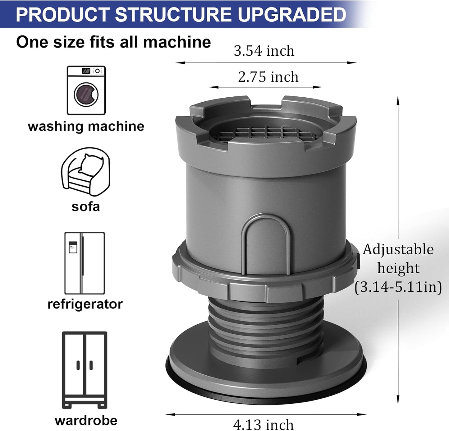 4Pcs Anti Vibration Pads for Washing Machine, Reduce Washer Dryer Moving | Washer and Dryer Pedestals,Prevents Noise Vibration Transfer, Antivibration Stabilizer Support Feet (Increase1.8in)