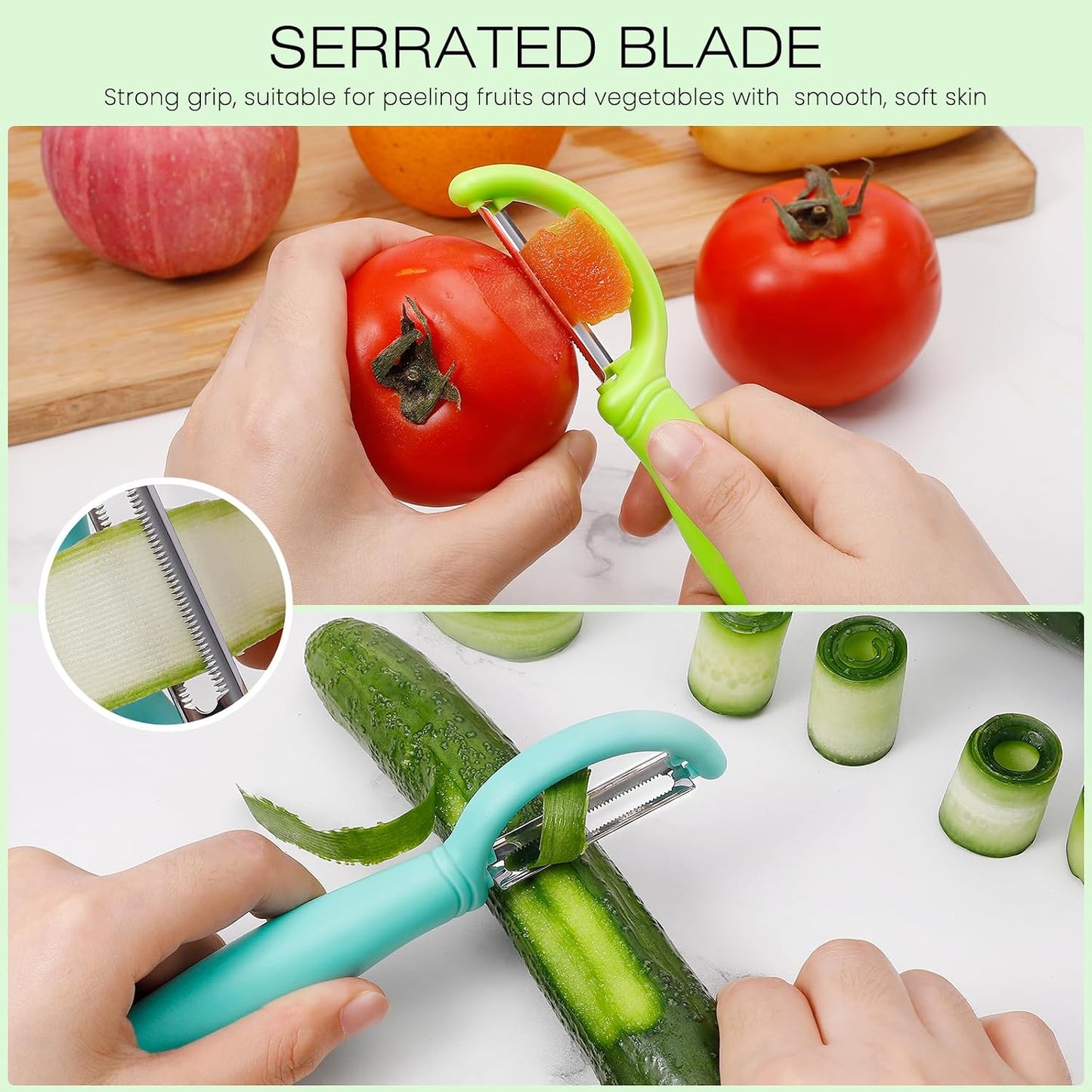 Senbowe Upgrade Potato Peeler for Kitchen, 6PCS Stainless Steel Vegetable Peeler, I and Y Veggie Food Peeler for Apple Fruit Carrot Zucchini Cucumber,Good Grip Makes Peeling Very Easy (Green)