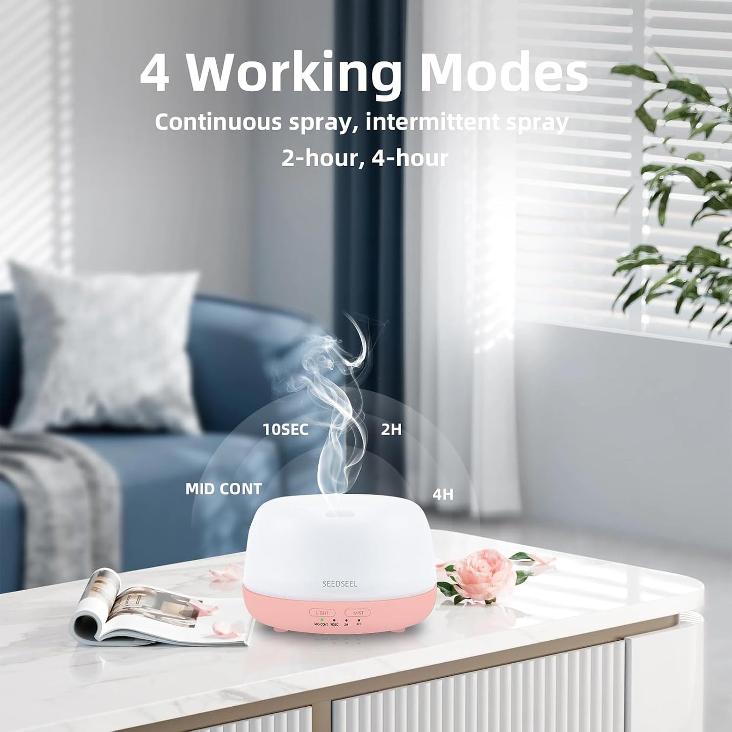 SEEDSEEL 300ML Essential Oil Diffuser with 7-Color LED Lights and Remote Control, Modern Minimalist Design, High-Efficiency Ultrasonic Mist Aromatherapy Diffuser for Home