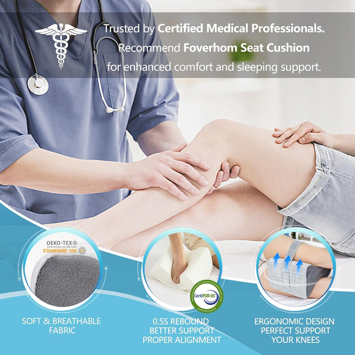 foverhom Memory Foam Knee Pillow Orthopedic Leg Support Pink
