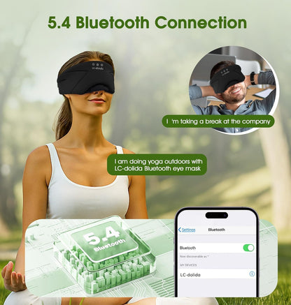 Sleep Mask with Headphones Bluetooth 5.4, LC-dolida Wireless Music Eye Mask for Sleeping Headphones with Soft Bamboo Cotton Cooling Breathable,Ultra-Thin Stereo Speaker for Side Sleepers-Khaki