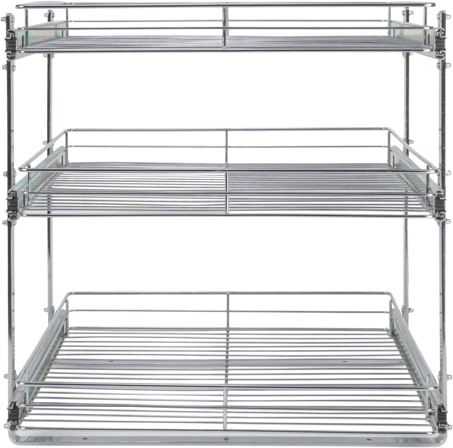 Household Essentials Glidez Multipurpose Chrome-Plated Steel Pull-Out/Slide-Out Storage Organizer for Cookware and Bakeware - 2-Tier Design - Fits Standard Size Cabinet or Shelf, Chrome