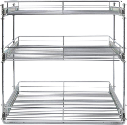 Household Essentials Glidez Multipurpose Chrome-Plated Steel Pull-Out/Slide-Out Storage Organizer for Cookware and Bakeware - 2-Tier Design - Fits Standard Size Cabinet or Shelf, Chrome