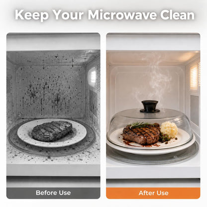 UFORU 10 Inch Glass Microwave Splatter Cover For Food With Steam Vent | Plate Cover,BPA Free Borosilicate Glass Microwave Lid,Silicone Handle,Dishwasher-Safe Splatter Guard for Bowls Plates