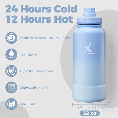Lexlion Tea Infuser Water Bottle 22 Oz – Triple Wall Insulated Stainless Steel, Loose Leaf & Fruit Strainer, 3 Leakproof Lids, BPA-Free Silicone Sleeve, Reusable Thermal Mug