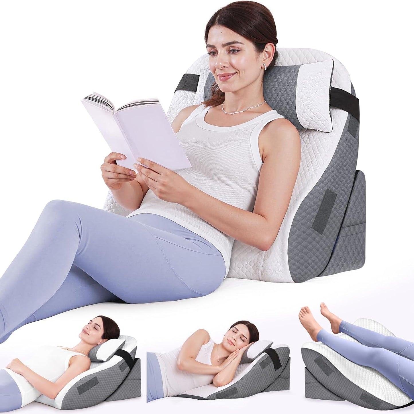 ZIKEE Adjustable Wedge Pillow Headboard Set for Sleeping & After Surgery | Ergonomic Reading Pillow for Sitting in Bed, Back Pain Relief & Leg Elevation, Bed Wedge with Premium Memory Foam, Soft Cover