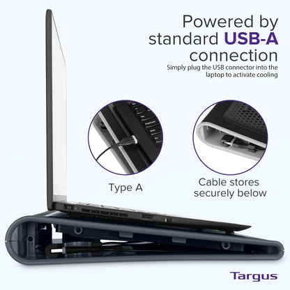 Targus 17 Inch Dual Fan Lap Chill Mat - Soft Neoprene Laptop Cooling Pad for Heat Protection, Fits Most 17" Laptops and Smaller - USB-A Connected Dual Fans for Heat Dispersion (AWE55US)