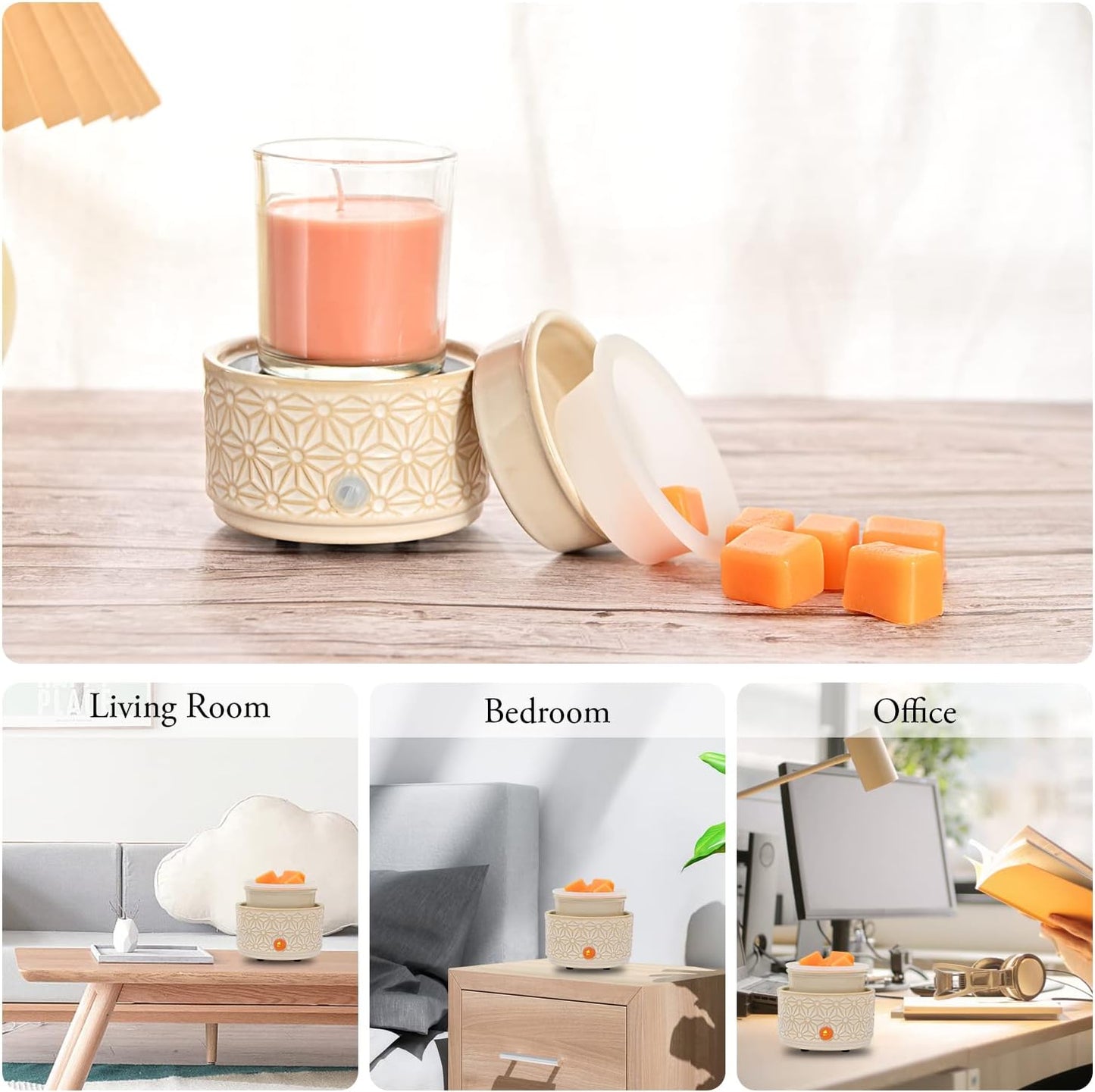 ASAWASA 2PCS Smart Candle Warmer for Large Jar, Coffee Mug Warmers, with Gravity Switch Auto Shut-On/Off, Safely and evenly Release The Aroma, Keep The Drink Warmth, Best Ideals Valentines Day Gifts