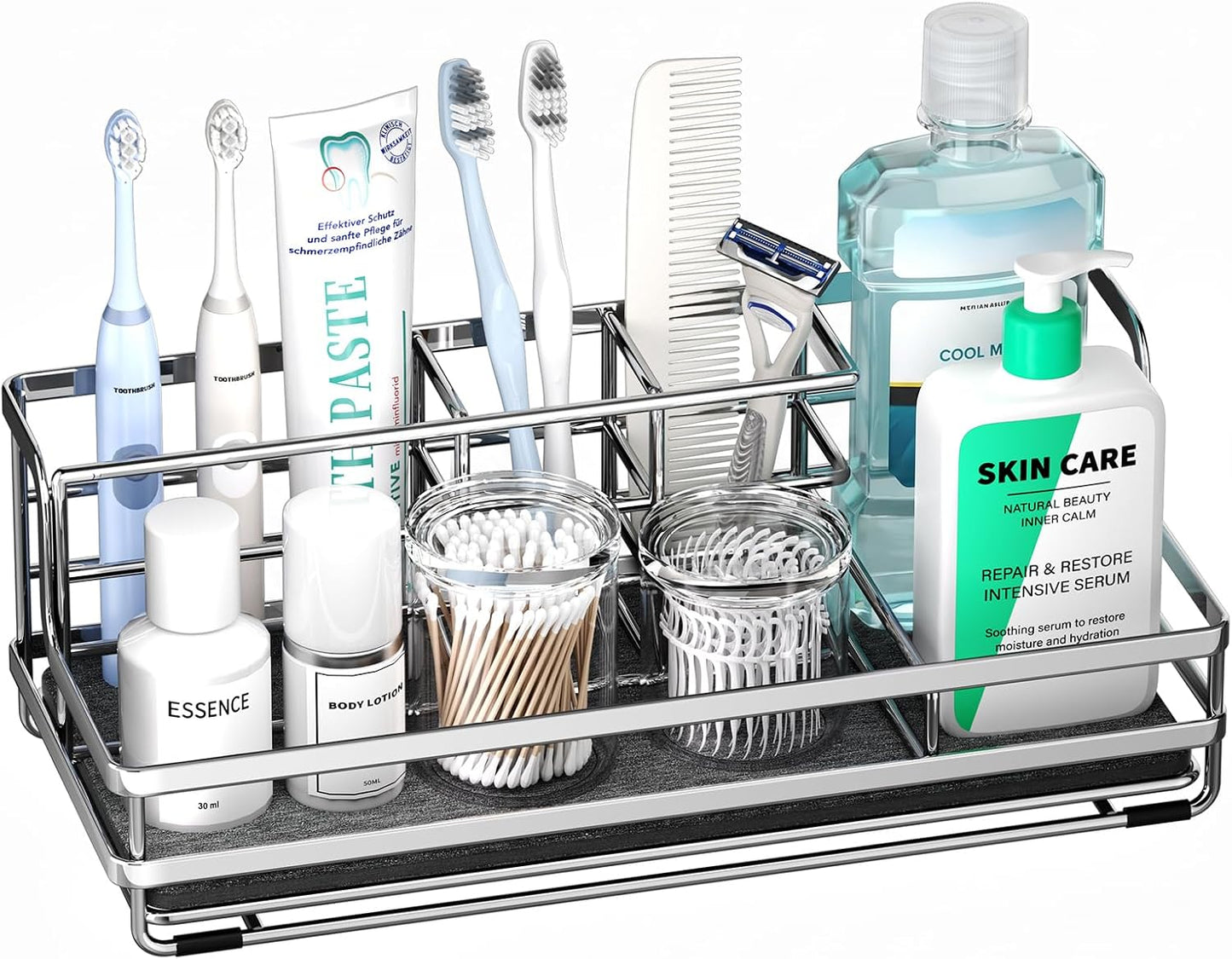 HapiRm Toothbrush Holders for Bathroom - 5 Partitions Bathroom Counter Organizer with Instant Drying Stone, Stainless Steel Countertop Storage Electric Toothbrush Toothpaste Holder - Black
