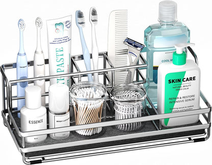 HapiRm Toothbrush Holders for Bathroom - 5 Partitions Bathroom Counter Organizer with Instant Drying Stone, Stainless Steel Countertop Storage Electric Toothbrush Toothpaste Holder - Black