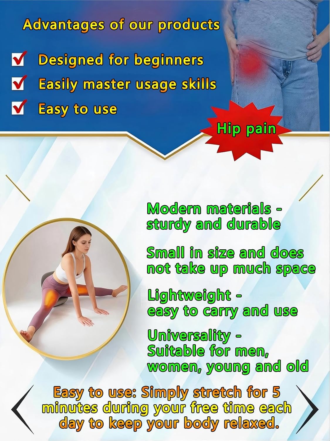 Multi-Functional Stretcher for Legs, Back, and hips; Suitable for Ballet, Dance, Yoga, and Flexibility Training. Relieves Leg and Back Muscle Soreness. Mini, Lightweight, and Portable
