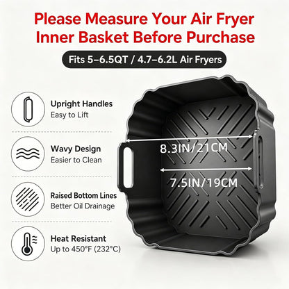 2 Pack Square Silicone Air Fryer Liners,8.5 Inch Air Fryer Liners for COSORI 5-6.5 QT,Reusable Silicone for Air Fryer Basket,Compatible with Ninja AF141 181,COSORI,Chefman& More
