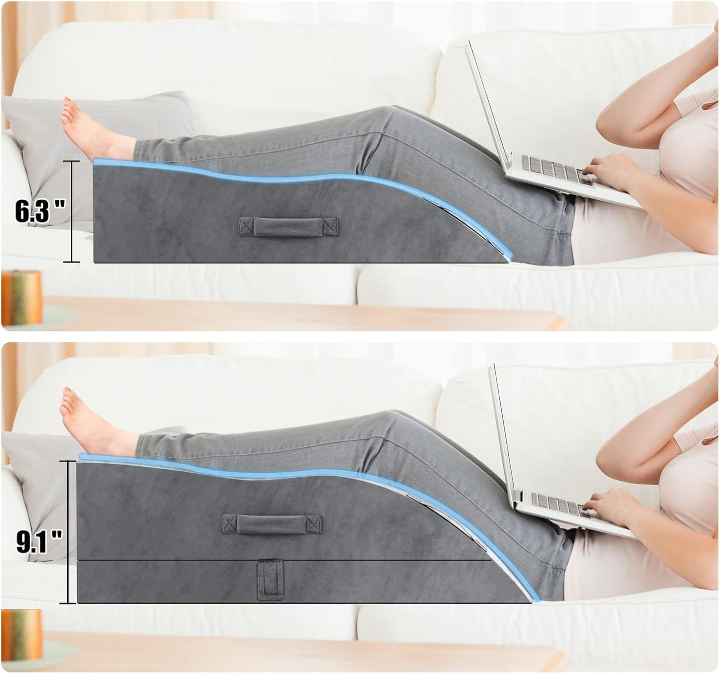 TranquilRelax Leg Elevation Pillow for After Surgery, Wedge Pillow, Grey | Single-leg design, adjustable height, U-shaped cradle, supportive memory foam, washable cover, leg elevation for swelling