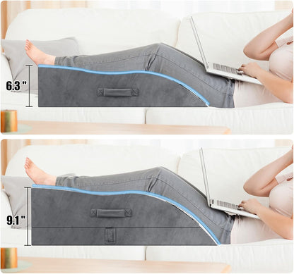TranquilRelax Leg Elevation Pillow for After Surgery, Wedge Pillow, Grey | Single-leg design, adjustable height, U-shaped cradle, supportive memory foam, washable cover, leg elevation for swelling