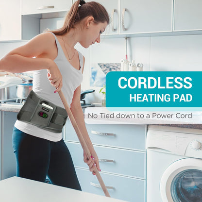 Comfytemp Cordless Heating Pad with Massager for Back, Gifts for Women Men | FSA Eligible HSA, Portable Lower Back Massager, Rechargeable Wireless Electric, Birthday Mom Dad Seniors 3 Heat 30mins, Grey
