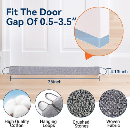 Door Draft Stopper, Heavy Duty Under Door Draft Blocker, Grey | 36’’ Weighted Door Seal, Gap Filler, Door Bottom, For Noise Light Cold Air, with Adhesive Strips, Bedroom Office Kitchen Home