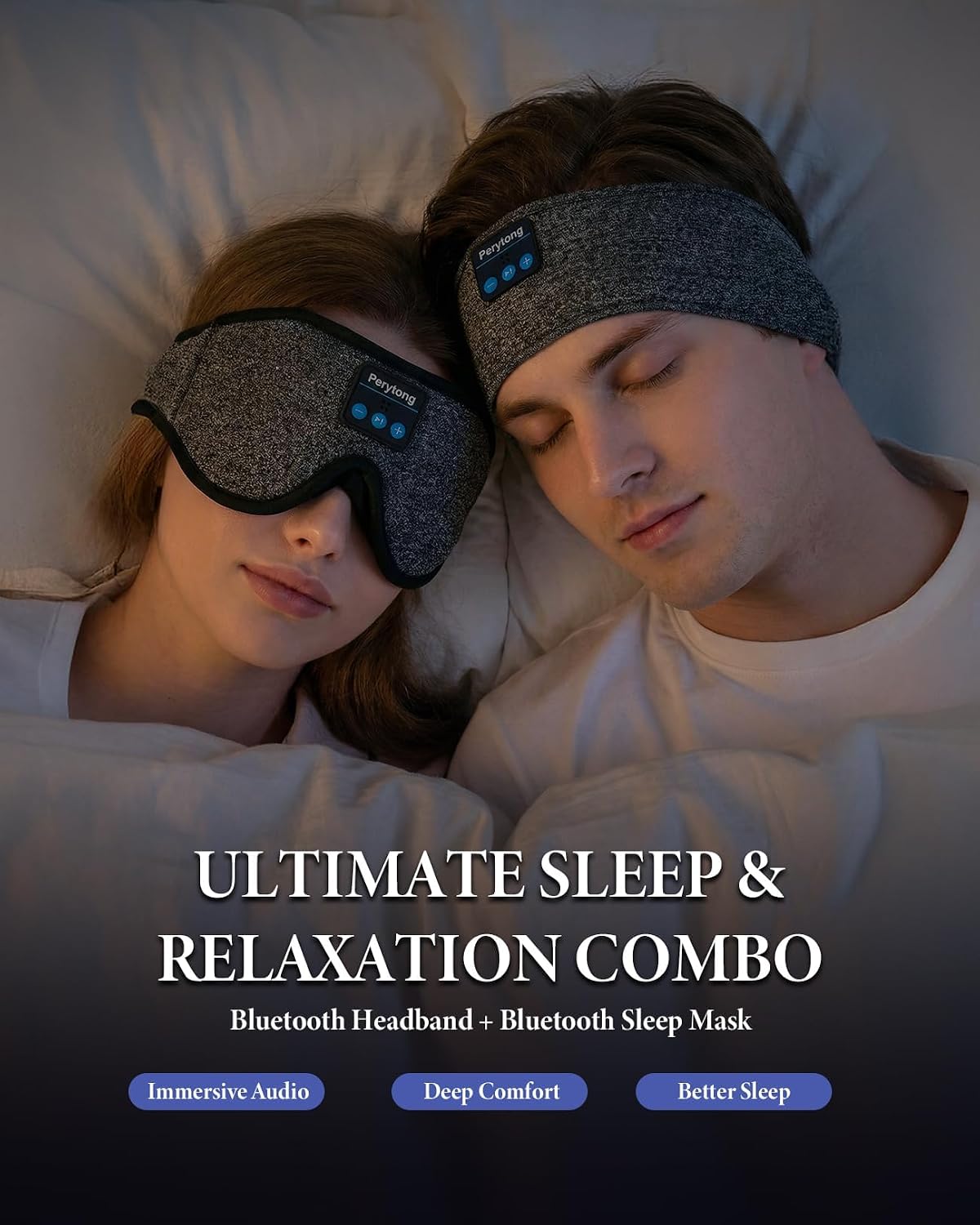 2-Pack Sleep Headphones & 3D Sleep Mask Set, Sleep Headband Headphone & Wireless Eye Mask with Ultra-Thin Speakers for Side Sleepers, Idea for Running, Workout, Insomniac, Travel, Meditation
