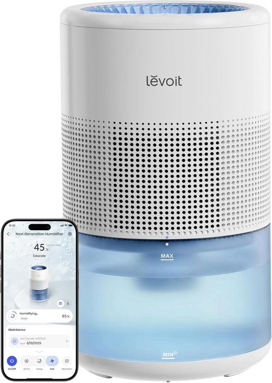 Levoit Evaporative Humidifiers for Bedroom, 19dB, Superior Studio Smart | 4.5L, Large Room Up to 600ft², No White Dust for Baby, Long-Lasting Reusable Filter, Auto Mode, Self-Clean & Dishwasher Safe
