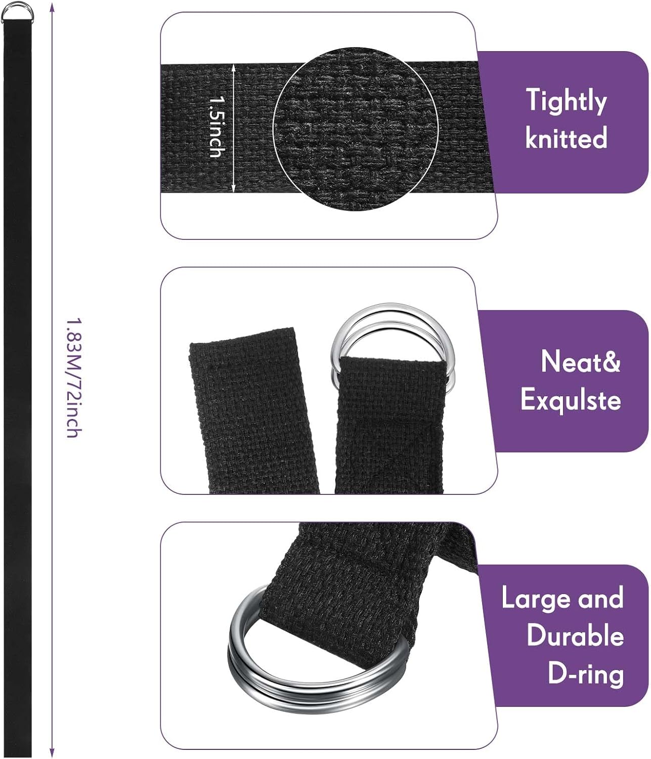 Jerify Yoga Strap for Stretching Bulk 6ft Exercise Stretch Band with Metal D Ring Adjustable Pilates Non Elastic Yoga Belt for Women Men Physical Fitness Gym Workout Dance