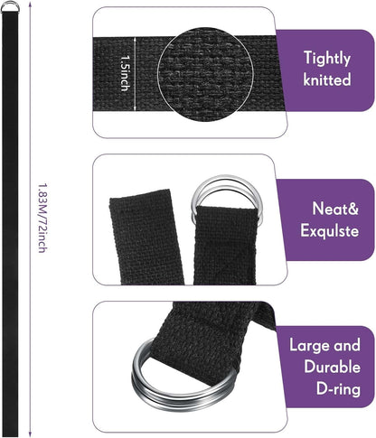 Jerify Yoga Strap for Stretching Bulk 6ft Exercise Stretch Band with Metal D Ring Adjustable Pilates Non Elastic Yoga Belt for Women Men Physical Fitness Gym Workout Dance