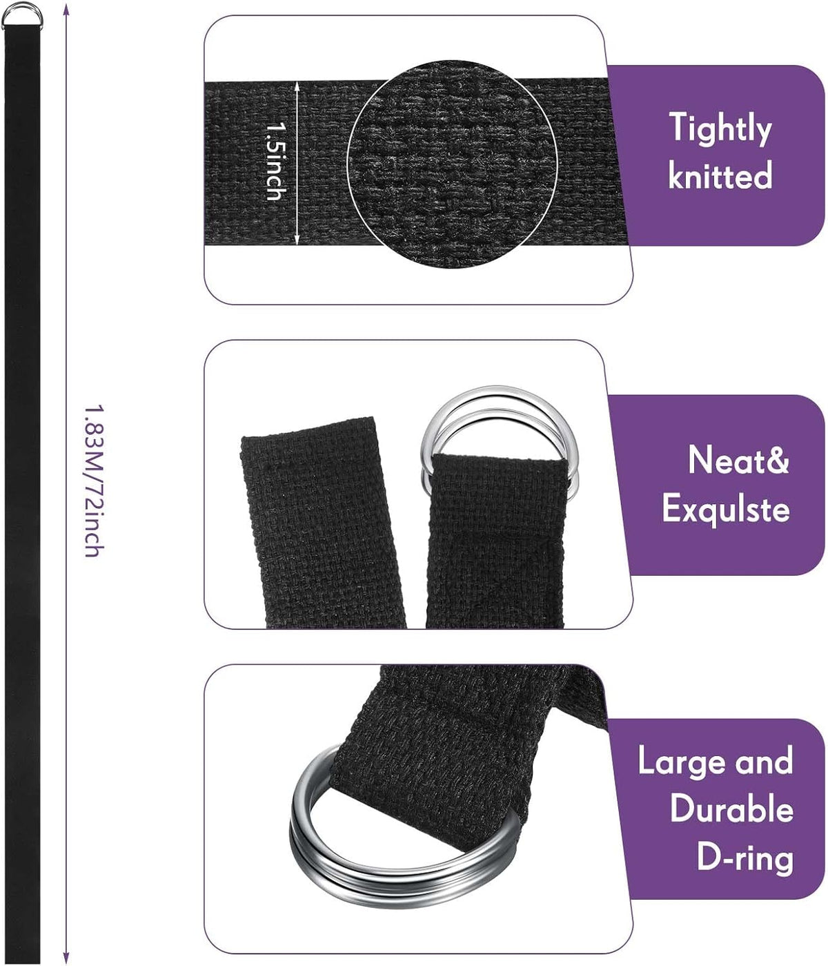 Jerify Yoga Strap for Stretching Bulk 6ft Exercise Stretch Band with Metal D Ring Adjustable Pilates Non Elastic Yoga Belt for Women Men Physical Fitness Gym Workout Dance