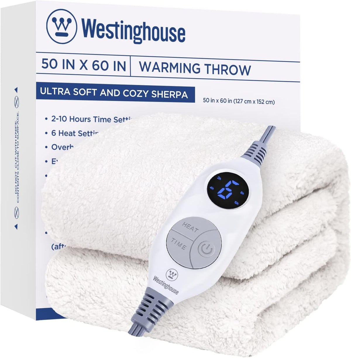 Westinghouse Electric Blanket Heated Throw, 6 Heat Settings, Grey
