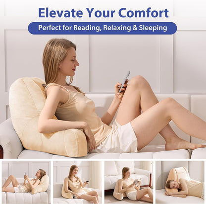 Reading Pillows for Sitting in Bed Adult, Back Pillow for Bed Sitting Up, Backrest Pillows with Shredded Foam for Adult&Teens, Support Pillow with Arms for Beds, Couch, Floor, 24in, Beige