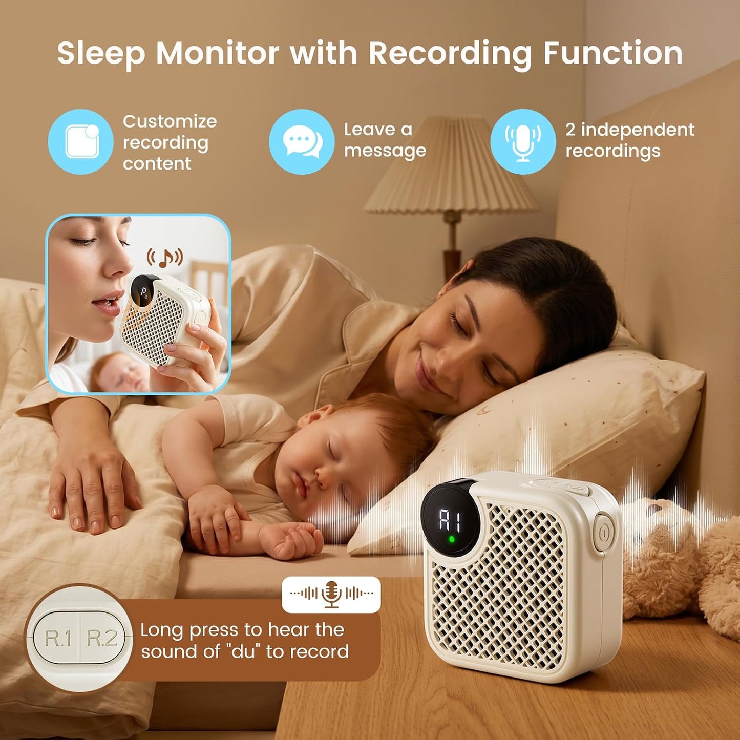 Portable White Noise Machine with Bluetooth Speaker 18 Soothing Sounds | Sound Recording Memory, 5-180min Timer, 16 Volume Levels, Compact 3x3x1.5in for Baby, Kids, Adults - Travel, Home, Office