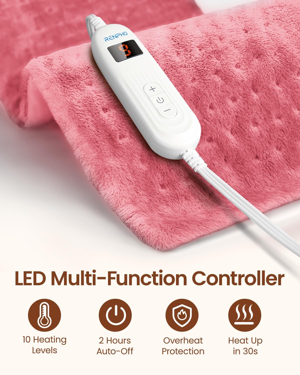 RENPHO Electric Heating Pad for Back with 10 Heat Levels, FSA Eligible HSA | Fit for Neck, Shoulder, Knee, Arm & Leg, Birthday Gift for Women, Men, Mom & Dad, HSA Approved, ETL Certified, 12 x 24", Gray