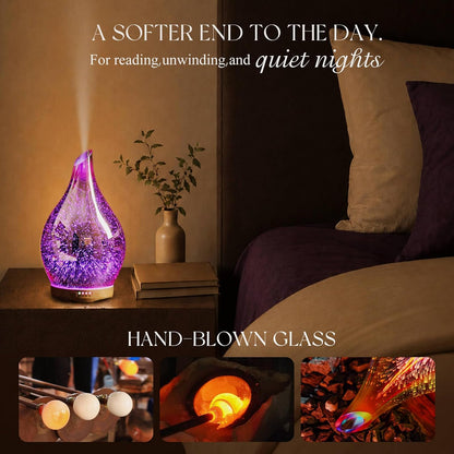 Porseme 280ml Remote Essential Oil Diffuser 3D Glass Ultrasonic Mist 7H