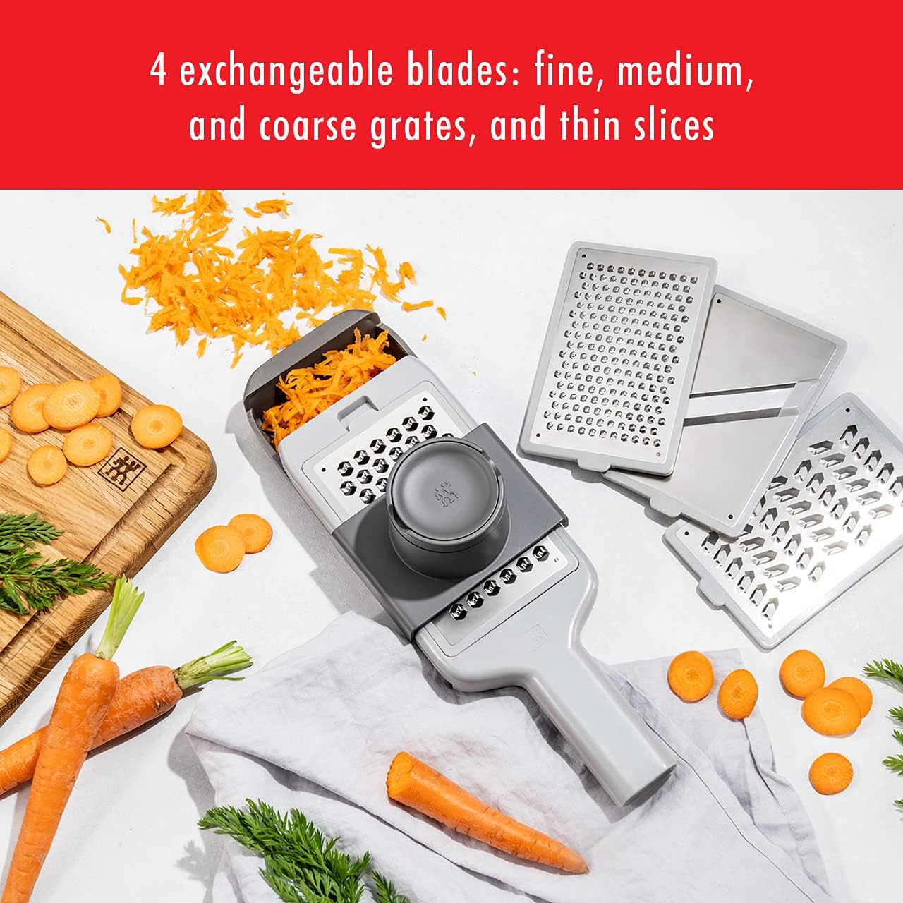 ZWILLING Z-Cut Multifunctional Grater, Mandoline, Faster Grating Technology, Zester, Rasp Grater, Slicer, Finger Guard, Grey