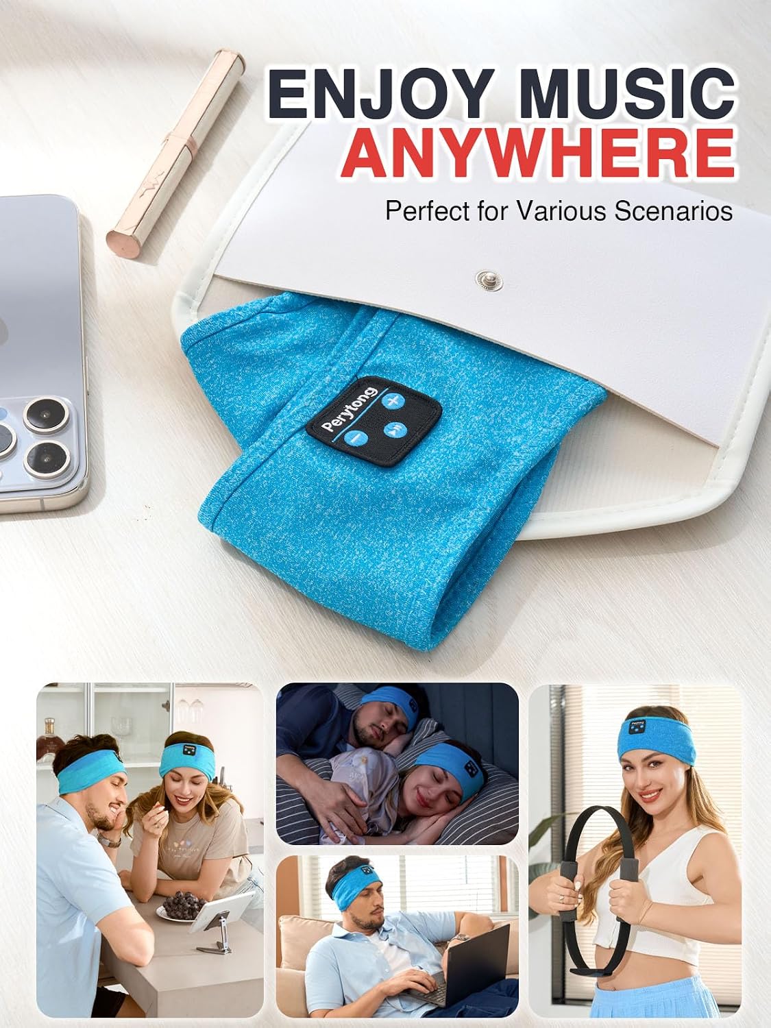 Perytong 2 Pack Sleep Headphones, Sleeping Headphones | Bluetooth Headband with Ultra-Thin HD Stereo Speaker, Wireless Headphone for Sports, Insomnia, Yoga, Air Travel, Meditation