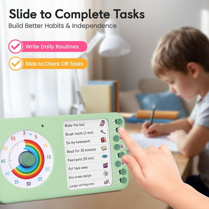2-in-1 Visual Timer ADHD with Task Board, to-Do List, Checklist | Dry Erase Chore Chart and Visual Schedule for Kids ADHD, Rainbow Countdown Timer for Classroom, Home, Homeschool (White)
