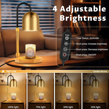Candle Warmer Lamp Dimmable with Timer and 3 Bulbs, Adjustable Height & Brightness, Electric Candle Wax Warmer for Jar Candles, House Warming Gifts New Home Decor (Black)