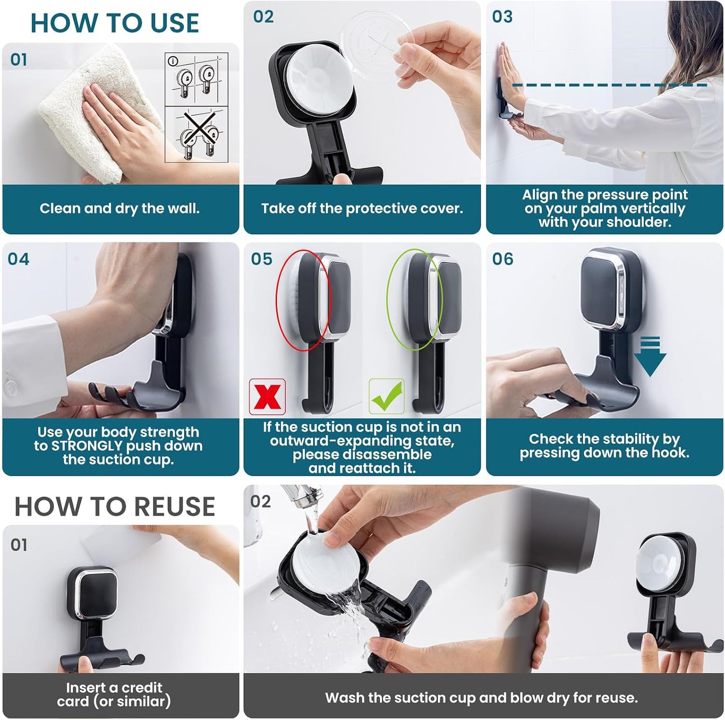 TAILI 2 Pack Upgraded Suction Cup Razor Holder for Shower Waterproof, Black | Visible Safety Indicator, Rust-Resistant Bathroom Organizer, No-Drill Glass Shower Wall Hook for Towel,Loofah,Razor,Squeegee